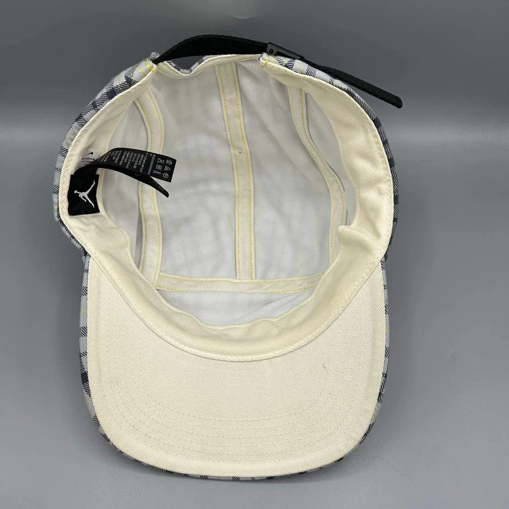 Air Jordan 5 Panel Hat Men Black Yellow Plaid Jumpman Strap Back Cap New‎